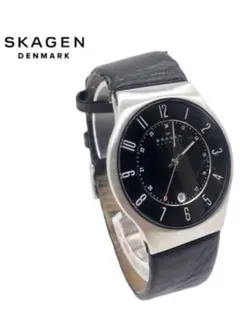 SKAGEN スカーゲン　腕時計 ブラック　レザー　メンズ　三針　お洒落　希少