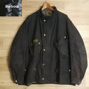 $5J/O8.26-3　イギリス古着　Barbour　バブアー　INTERNATIONAL　インターナショナル　オイルドジャケット　裏チェック　52　ブラック