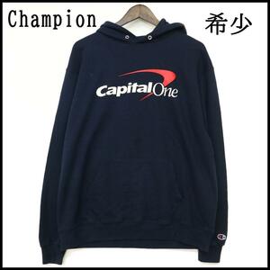 ★希少★ Champion チャンピオン パーカー プルオーバー ネイビー 紺 キャピタル ワン 企業 ロゴ メンズ ヴィンテージ ビンテージ 2XL