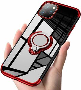 iPhone 13ProMax 用 ケース 赤色 リング付き ブルー 透明 TPU 薄型 軽量 人気　オシャレ アイホン アイフォン アイホーン プロ　マックス