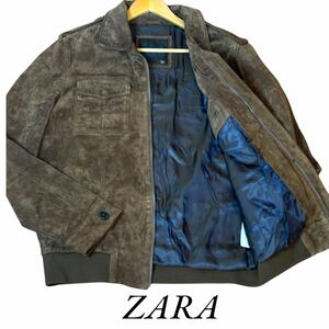 美品　希少モデルZARA ピッグスキンフロントジップブルゾン　ブラウン　Ｍ