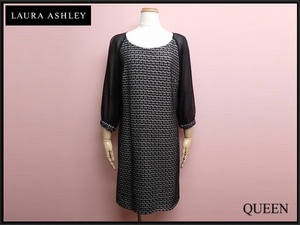 LAURA ASHLEY ワンピース・UK12△ローラアシュレイ/袖シースルー/長袖/レディース/24*5*3-14