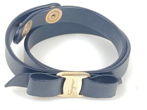 サルヴァトーレ・フェラガモ　Salvadore Ferragamo　レザー　ヴァラリボン　二重巻き　ブレスレット　ブラック　YAS-10948