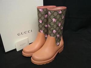 ■美品■ GUCCI グッチ 433337 キッズ GG柄 PVC×ラバー レインブーツ 長靴 表記サイズ 34 (約21.0cm) 靴 シューズ FI0392