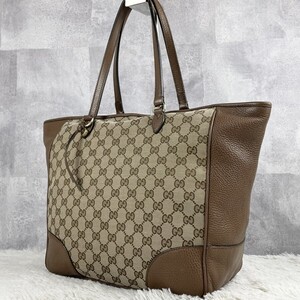 美品 GUCCI グッチ トートバッグ ハンド ワンショルダー 肩掛け ロゴ型押し キャンバス レザー GG メンズ インターロッキング 茶 チャーム 