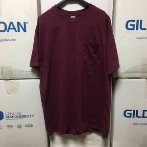 GILDAN マルーン Lサイズ ワインレッド バーガンディ 赤紫 半袖無地Tシャツ ポケット付き 6.0oz ギルダン★