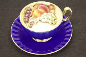 ■made in ENGLAND■ Aynsley エインズレイ Est.1775 English Fine Bone China TEA CUP SAUCER ティーカップ ソーサー フルーツ柄 青色