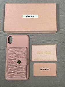 新品 未使用 miumiu iPhone XS Max スマホ ケース iPhoneケース ミュウミュウ ロゴ レザー 本革 ピンク ベージュ カードケース A