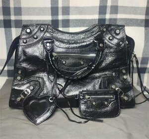 美 品 Balenciaga バレンシアガ ショルダーバッグ ハンドバッグ 2Way ブラック グレインレザー 1円スタート 7004512AAF31000