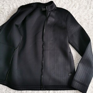 極美品 アルマーニエクスチェンジ ARMANI EXCHANGE A/X トラックジャケット ブルゾン 黒 ブラック アウター 総柄 S ボンディング メンズ