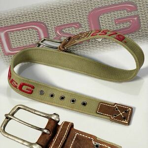 【希少美品】D&G 2579. RUBBER LOGO COTTON BELT ドルチェ&ガッパーナ ロゴ ミリタリー レザー切り替え ベルトドルガバ 古着 グリーン