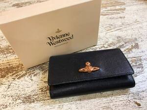 ★VivienneWestwood/ヴィヴィアンウェストウッド レザーキーケース OPIO SAFFIANO ブラック 5連(1個キーフック欠品) 男女兼用★