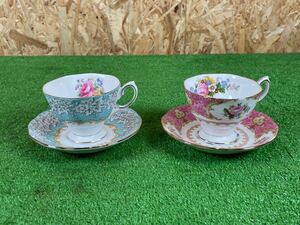 10B10 ROYAL ALBERT Bone china Enchantment ENGLAND ロイヤルアルバート ボーンチャイナ カップ&ソーサー ティーカップ ペア 中古品