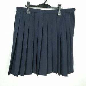 1円 スクールスカート 大きいサイズ 夏物 w85-丈58 紺 中学 高校 プリーツ 学生服 制服 女子 中古 IN8250