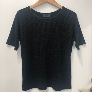 FENDI フェンディ ズッカ柄 Tシャツ 半袖 クルーネック ブラックイタリア製 伸縮性 トップス シンプル 古着 ヴィンテージ