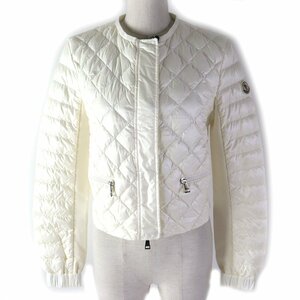 未使用品△MONCLER モンクレール 22SS BARNEVILLE バルヌヴィル ロゴパッチ付き ノーカラー ライトダウンジャケット ホワイト 0 正規品