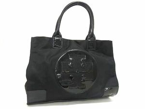 1円 ■美品■ TORY BURCH トリーバーチ エラ ナイロン×パテントレザー トートバッグ ショルダー 肩掛け レディース ブラック系 FJ0500