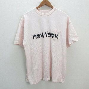 s■ジョンブル/Johnbull NEW YORKプリント オーバーサイズTシャツ【M】ピンク/MENS/134【中古】