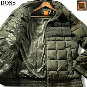 極美品/Lサイズ●ヒューゴボス ダウンジャケット アウター HUGO BOSS 切替 ワッフル キルティング ダックダウン 肩ロゴワッペン カーキ 48