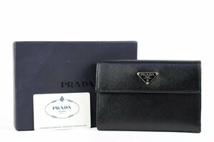 【新品同様・未使用】PRADA プラダ サフィアーノレザー 二つ折り財布 ブラック ブランドウォレット 小物【PX97】