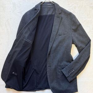 美品/希少XLサイズ相当◎ZARA ザラ ニットテーラード アンコンジャケット グレンチェック ストレッチ トラベル グレー系 近年モデル 50