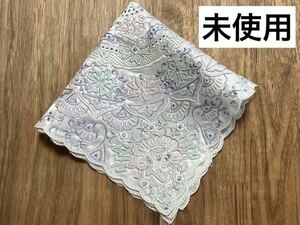 未使用◇汕頭◇スワトウ◇刺繍シルクハンカチ◇パステル