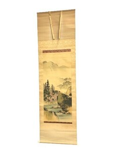 §　A68643　掛け軸　掛軸　王宝　枯山水　巻物　日本書　日本画　骨董　美術品　木箱入り　1点　詳細不明　作者不明　中古品