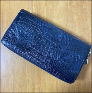 タイムセール★ゴダン GODANE限定 カイマンワニ本革 ダブルラウンドジッパー 長財布 8056Navy/w 訳有