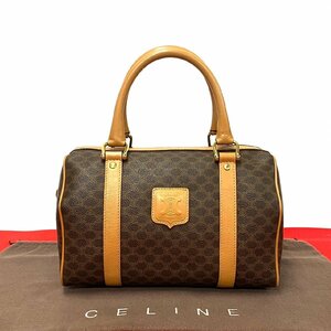 極 美品 CELINE セリーヌ ヴィンテージ マカダム ブラゾン 柄 レザー 本革 ミニ ボストンバッグ ハンドバッグ ブラウン 茶 229-6