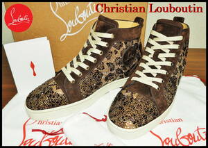 激レア Christian Louboutin レオパードスワロ 正規品 クリスチャンルブタン オールスワロ 豹柄 メンズ 41 ハイカット スニーカー ブラウン