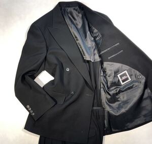 新品 定価3.9万円【サイズA3 XS★Kanebo礼服】4Bダブルスーツ 漆黒フォーマル 背抜き ノーベンツ 2タック アジャスター付き ウール100%