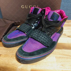 美品GUCCI箱付きグッチ　メンズ　ハイカット　スニーカー　紫　レア　黒　ピンク