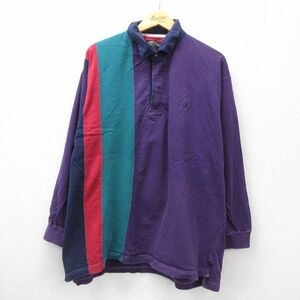 XL/古着 ピューリタン 長袖 ラガー シャツ メンズ 00s マルチカラー 大きいサイズ コットン 紫 パープル 24sep02 中古 トッ