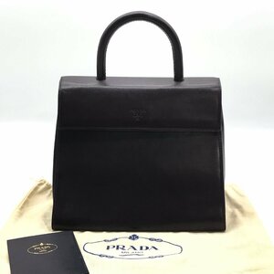 良品 PRADA プラダ ロゴ オールレザー ハンド バッグ パープル a2582