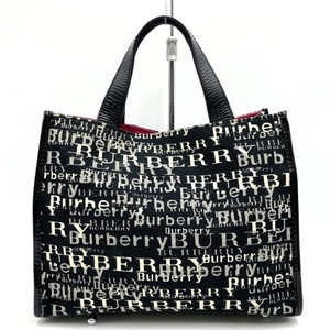BURBERRY バーバリー T-04-01 ハンドバッグ 手提げ かばん ブラック 黒 キャンバス ロゴ柄 レディース ウィメンズ ファッション