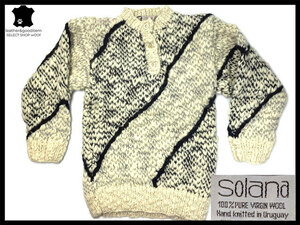 即決★SOLANA★メンズM ウルグアイ製 ニットセーター ソラナ 100%ピュアバージンウール クリーム系ベース hand knitted ウールジャケット