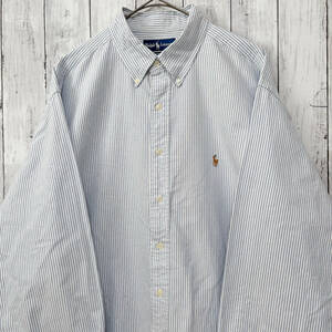 ラルフローレン Ralph Lauren YARMOUTH OXFORD ストライプシャツ 長袖シャツ メンズ ワンポイント サイズ17 1/2 XL~XXLサイズ 5‐184