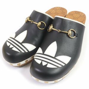 未使用品□adidas アディダス GUCCI 702252 レザー トレフォイル クロッグサンダル サボサンダル ブラック 9 箱・保存袋付き イタリア製