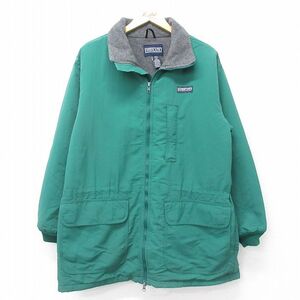 L/古着 ランズエンド 長袖 ナイロン ジャケット メンズ 90s ワンポイントロゴ ロング丈 緑 グリーン 内側フリース 24jan23 中古 アウタ