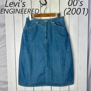 00s 初期 Levis ENGINEERED 3D立体裁断 ミドル丈 フレアデニムスカート L 薄手 オールド リーバイス エンジニアード 日本製 ●359