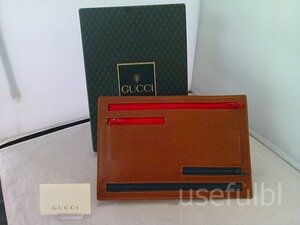 【GUCCI】　グッチ　マルチカードケース　ポーチ　　ブラウン系　レザー　革　SY02-Z47