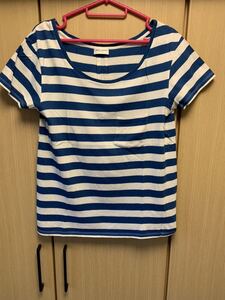 国内正規 14SS SAINT LAURENT PARIS サンローラン パリ ボーダー Ｔシャツ 青白 S