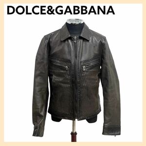 高級 DOLCE&GABBANA ドルチェ＆ガッバーナ カーフスキン パンチング レザー シングルライダースジャケット メンズ I9I42L G9L39