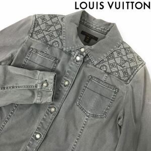 s117 LOUIS VUITTON ルイヴィトン モノグラム シャツ RW111W ジャケット トップス ブラウス 長袖 アウター グレー 40 イタリア製 正規品