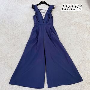 1000円〜【美品】LIZ LISA リズリサ　 サロペット オールインワン　レースアップ　フリル　パンツ　ネイビー　Y2k