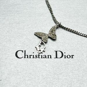 希少 クリスチャンディオール Christian Dior ネックレス アクセサリー トロッター オブリーク バタフライ 蝶々 ロゴ 文字 ラインストーン