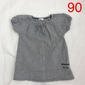 ツールキャルソン パリtous les calecons paris 半袖 カットソー 90 女の子 ギンガムチェック 黒 白 送料140円 トップス Tシャツ ベビー服