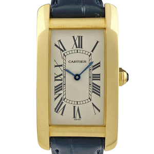 カルティエ CARTIER タンクアメリカン MM W2601456 腕時計 YG レザー クォーツ アイボリー ユニセックス 【中古】