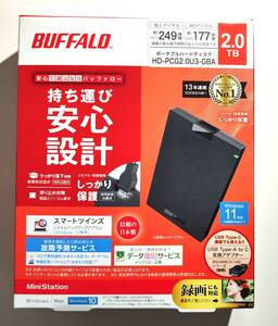 BUFFALO バッファロー ポータブルHDD HD-PCG2.0U3-GBA ブラック 2TB 新品未開封