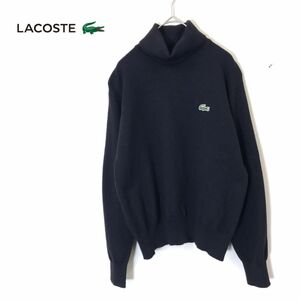 1N2165-N◆old◆ LACOSTE ラコステ タートルネック ニット セーター ロゴ トップス ◆ ブラック 黒 ウール100 古着 レディース